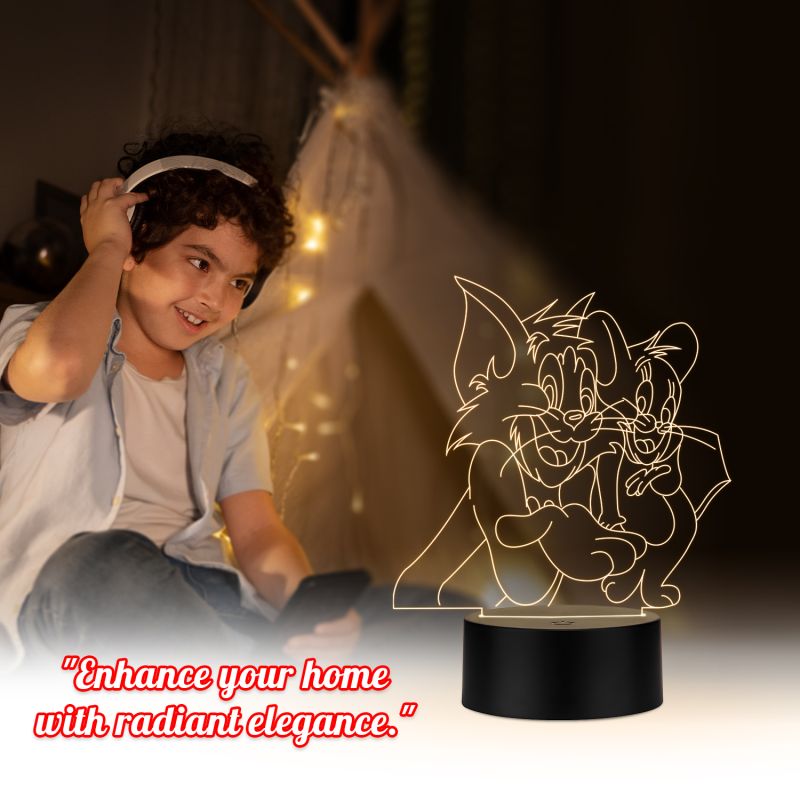 3D Illusion Cartoon Tom & Jerry Led Night Lamp with Warm White Color  Best Gift for Children Girls Boys Kids Room Decoration